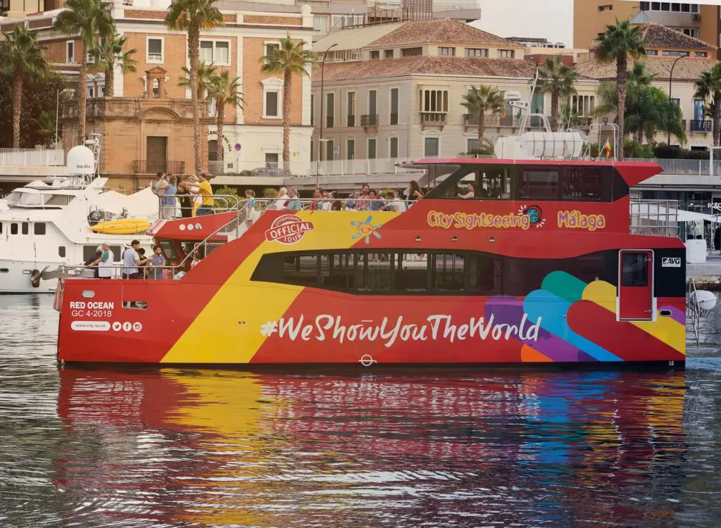 Tourist boat in Malaga marina muelle uno